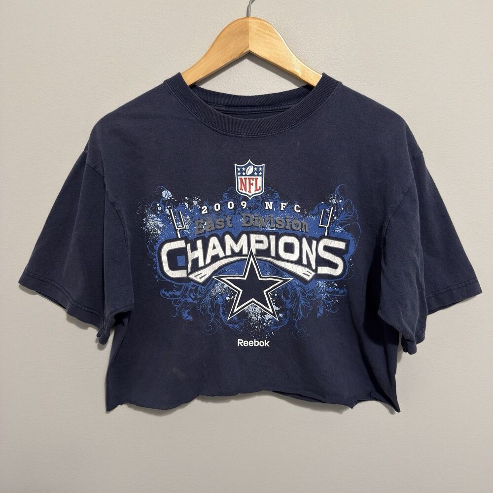 Vintage Y2K  Dallas Cowboys Football NFL Reebok Blue M Faded T-Shirt Cropped